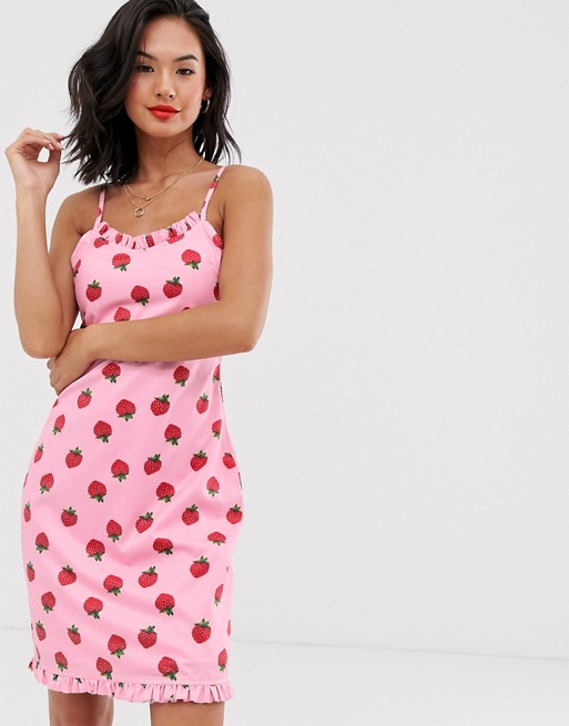Daisy Street cami dress in strawberry print