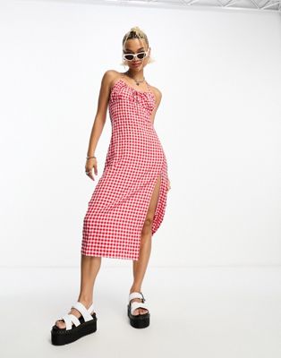 Daisy Street cami midi dress in pink red gingham crinkle - ASOS Price Checker
