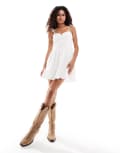 [Daisy Street] Daisy Street cami mini flippy dress with rosette detail in white broderie 14 WHITE