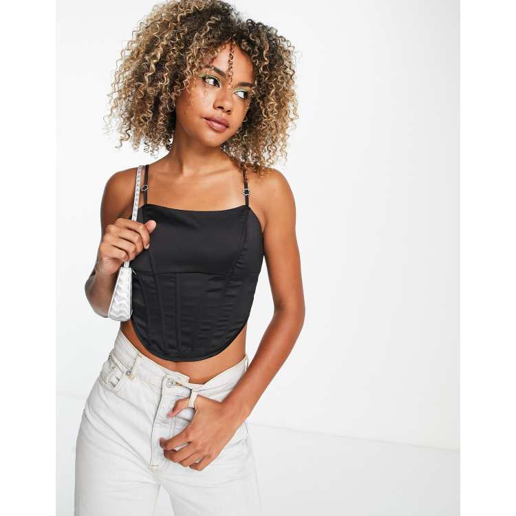 Corset Style Satin Cami Crop Top