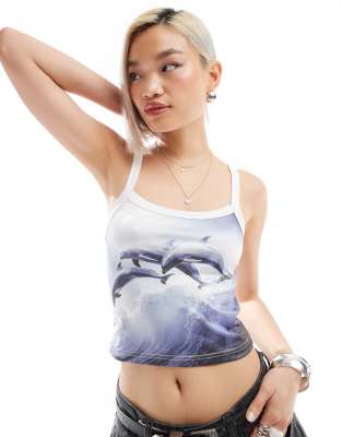 cami tank top with retro dolphin print in multi