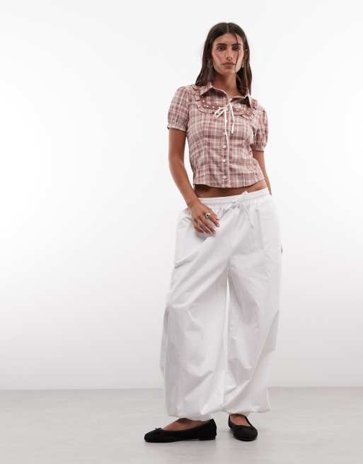 Daisy Street - Camicia aderente rosa a quadri con volant e nastro, 2 di 4