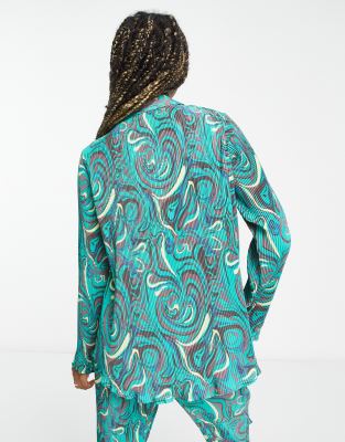 Camicia comoda plissé con stampa astratta in coordinato-Verde - Daisy Street Camicia donna  - immagine2