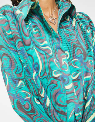 Camicia comoda plissé con stampa astratta in coordinato-Verde - Daisy Street Camicia donna  - immagine1