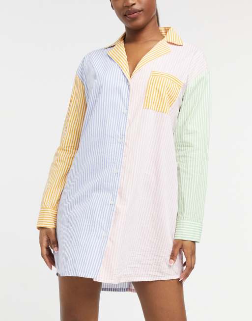 Daisy Street - Camicia da notte oversize a righe colorblock pastello