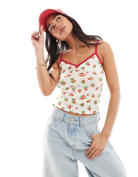 Daisy Street - Canottiera taglio corto rossa con stampa a fiori - view 1