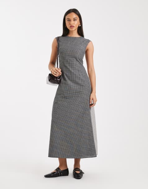 Daisy Street cap sleeve maxi dress with hook and eye detailing in contrast mixed plaids - view 1