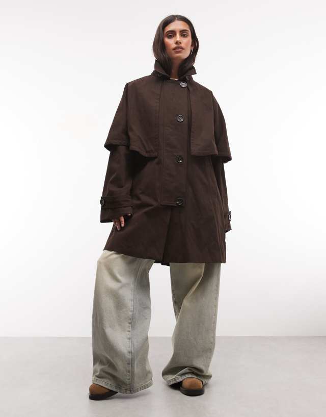 Daisy Street cape trench coat in chocolate | ASOS