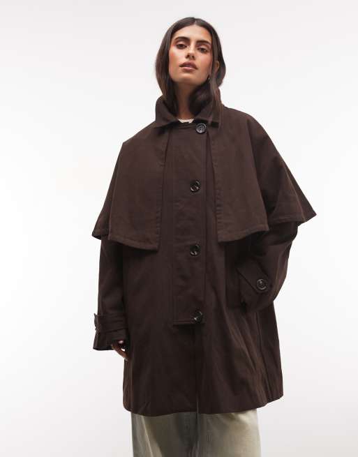 Daisy Street cape trench coat in chocolate, 2 of 4