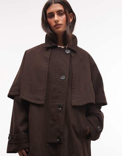 Daisy Street cape trench coat in chocolate, 3 of 4