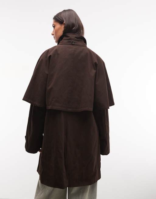 Daisy Street cape trench coat in chocolate, 4 of 4