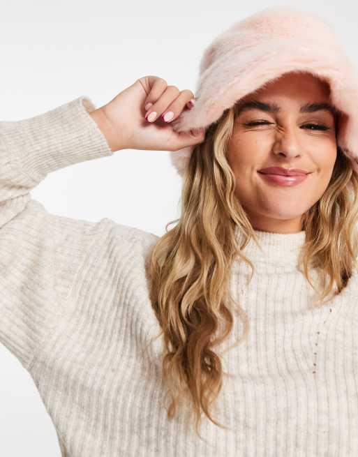 Daisy Street - Cappello da pescatore oversize rosa in pelliccia sintetica, 4 di 4
