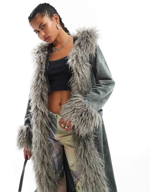 Daisy Street - Cappotto afgano in camoscio sintetico grigio antracite