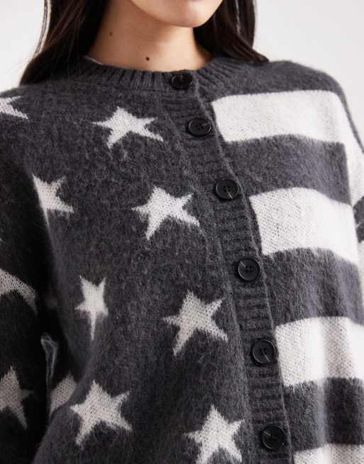 Daisy Street - Cardigan con motivo combinato nero e bianco a stelle e strisce, 3 di 4