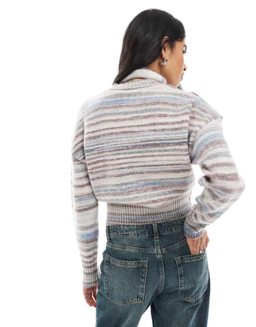Daisy Street - Cardigan multicolore a righe mélange con bottoni e sciarpa, 4 di 4