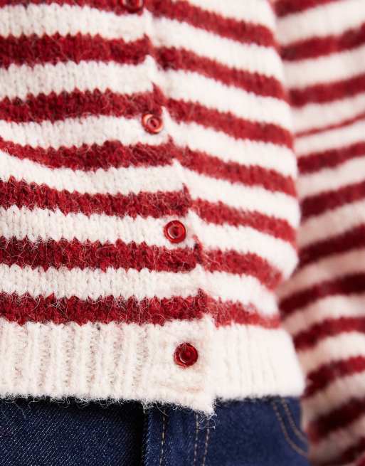 Daisy Street - Cardigan squadrato rosso e bianco sporco a righe, 3 di 4