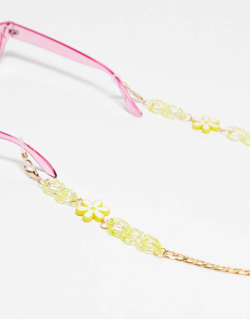 Daisy Street - Catenina per gli occhiali da sole da festival color oro con charm floreali
