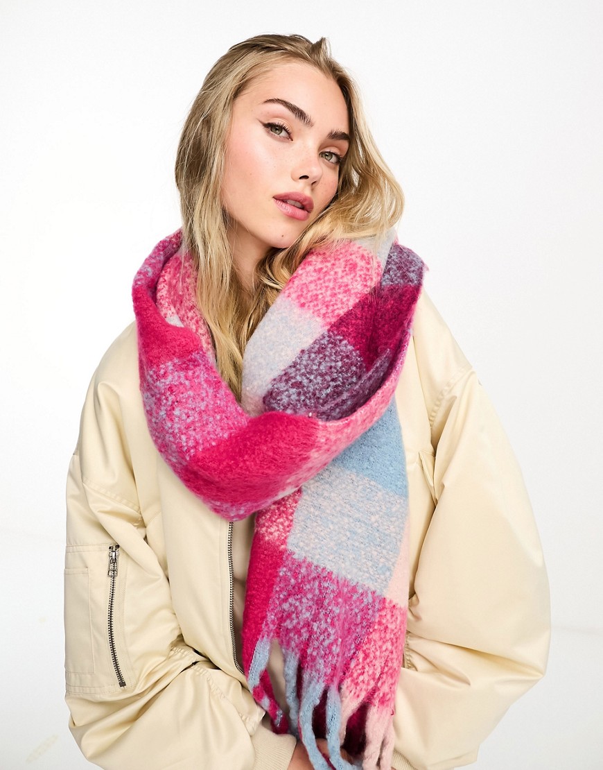 Daisy Street check blanket scarf in pink and blue check