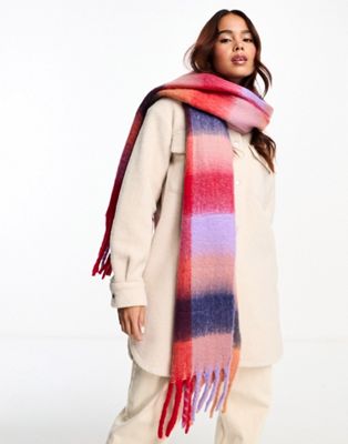 Daisy Street check blanket scarf in purple and red check