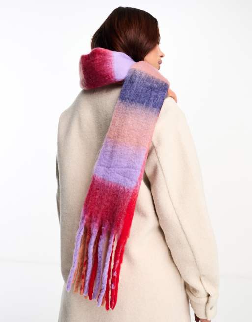 Daisy Street check blanket scarf in purple and red check, 2 of 4
