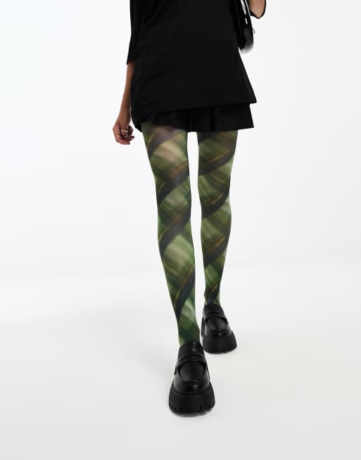 Daisy Street check print tights in black and green