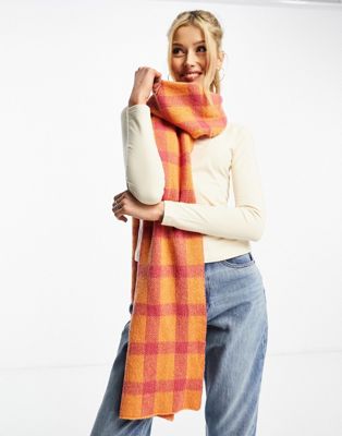 Daisy Street checkerboard blanket scarf in orange and pink
