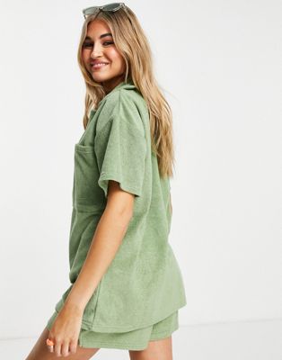 Chemises et blouses Daisy Street - Chemise d'ensemble décontractée en tissu éponge - Vert