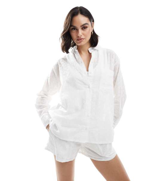 Daisy Street - Chemise oversize d'ensemble à broderies - Blanc - view 1