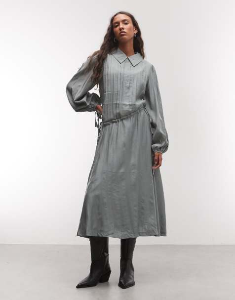Daisy Street chuck on asymmetric shirt midaxi dress in grey - view 1