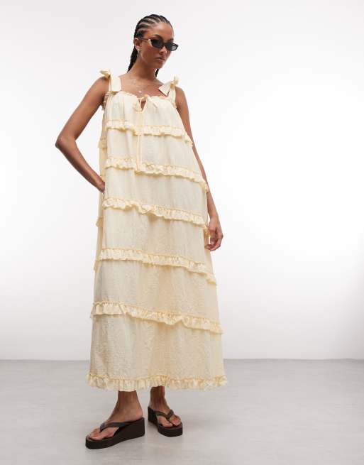 Daisy Street chuck on smock maxi dress with ruffles in butter yellow