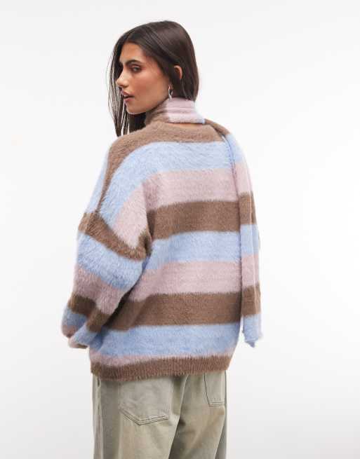Daisy Street chunky jumper in stripe with matching scarf in pastel stripe, 3 of 4