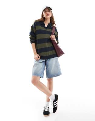 Daisy Street Chunky Knit Rugby Top In Multi