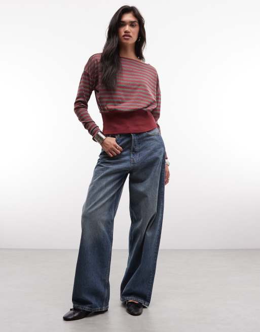 Daisy Street cinched waist crop top in red and gray stripes, 2 of 4