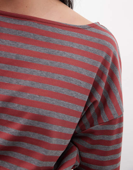 Daisy Street cinched waist crop top in red and gray stripes, 3 of 4