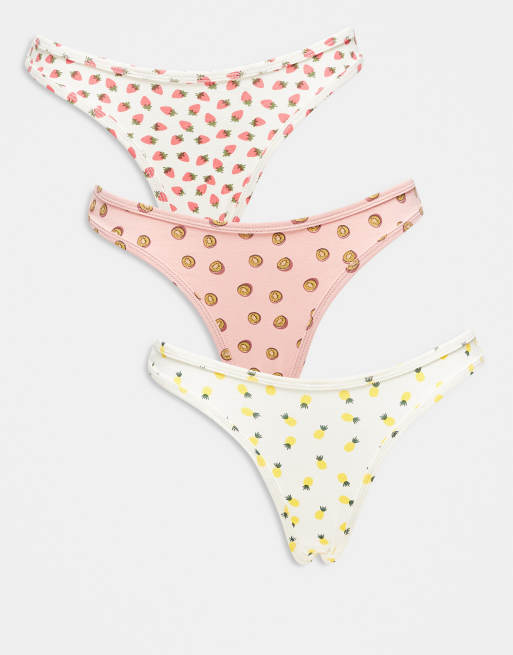 Daisy Street - Confezione da 3 slip con stampa di frutti multicolore 