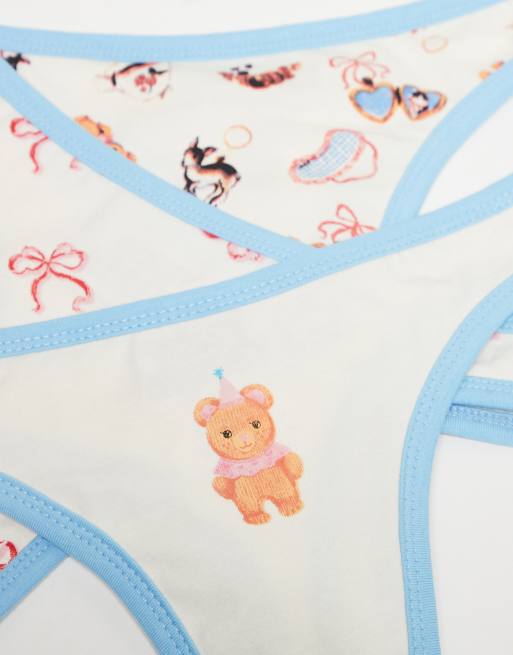 Daisy Street - Confezione da 3 slip con stampa di orsetti e fiocchi, 2 di 3