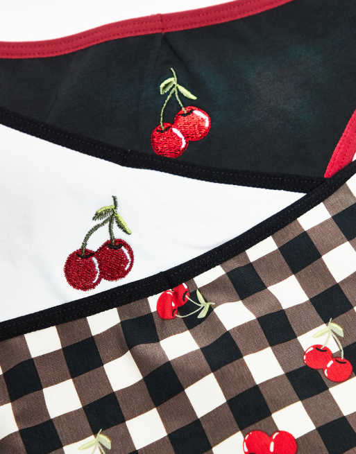 Daisy Street - Confezione multipack di perizomi multicolore con ricamo di ciliegia, 2 di 3