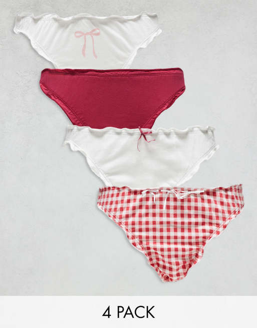 Daisy Street - Confezione multipack di slip multicolore in cotone a quadretti con volant