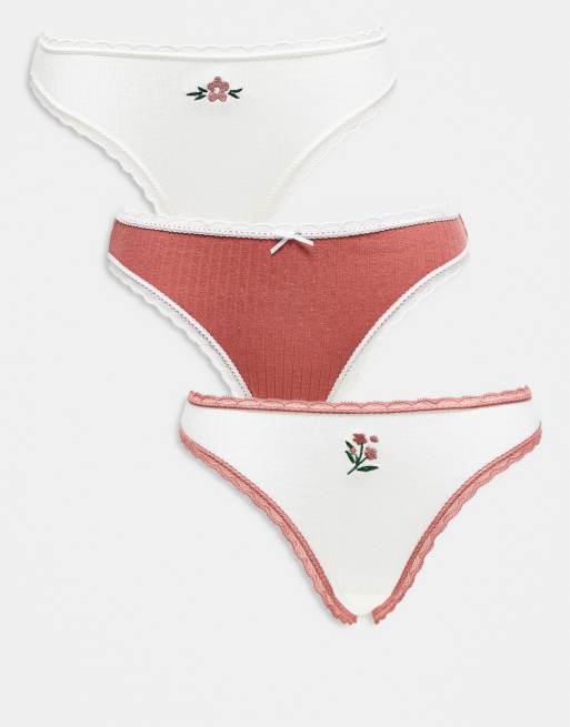Daisy Street - Confezione multipla di slip con fiori ricamati