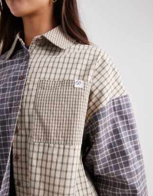 Daisy Street Contrast Plaid Oversized Dad Shirt In Animal Print