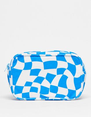 Daisy Street cord cosmetic bag in blue checkerboard - ASOS Price Checker