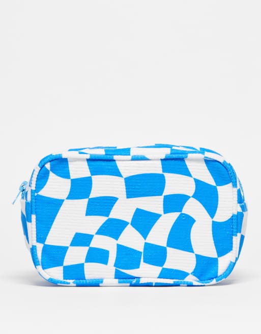 Daisy Street cord cosmetic bag in blue checkerboard | ASOS