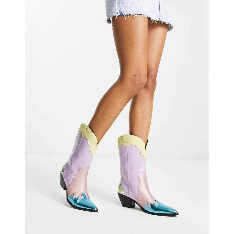 Daisy Street cowboy boots in pastel multi ASOS