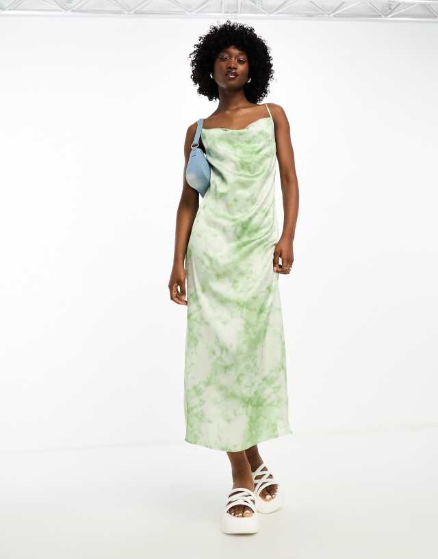 Daisy Street - cowl neck satin midi slip dress in green