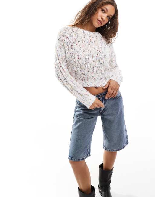 Daisy Street cream multi heather loose knit crop sweater