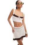 [Daisy Street] Daisy Street crochet cami crop top in brown and cream (part of a set)-White 16 Cream brown