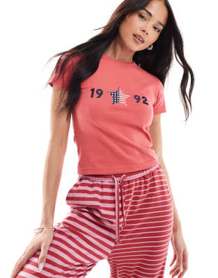 Daisy Street Daisy Street crop baby tee with 1992 graphic in red co-ord
