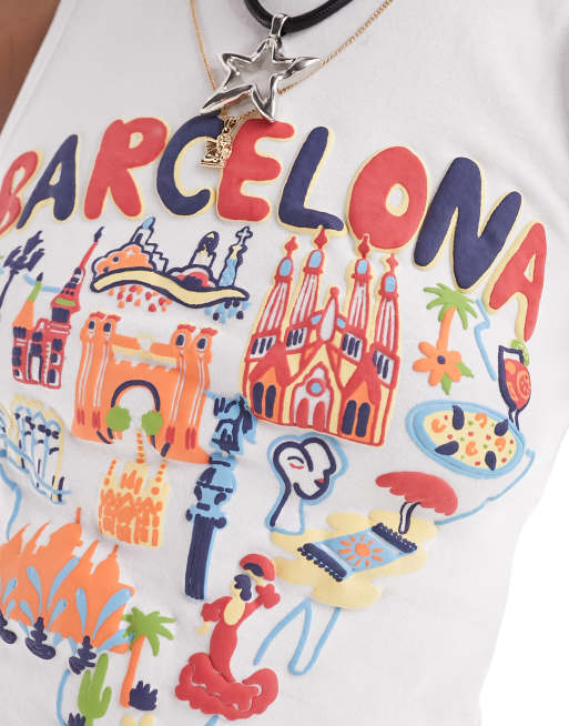 Daisy Street crop fitted vest with puff Barcelona print | ASOS