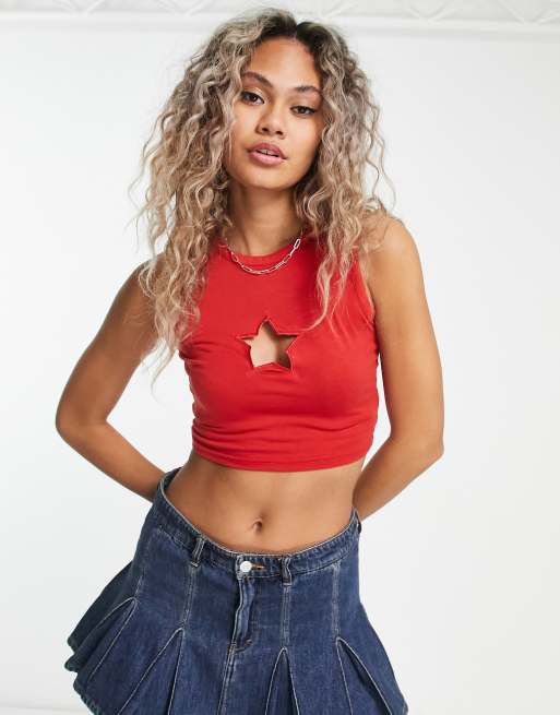 Red cut store out crop top