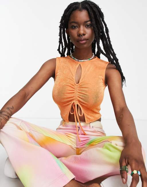 Daisy Street - Crop top aderente arancione con arricciatura e laccio sul davanti in coordinato